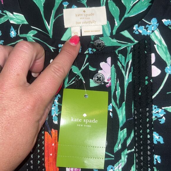 NWT Kate Spade Jardin Poplin Top Scenic Route Size XS Hummingbird - Picture 4 of 7